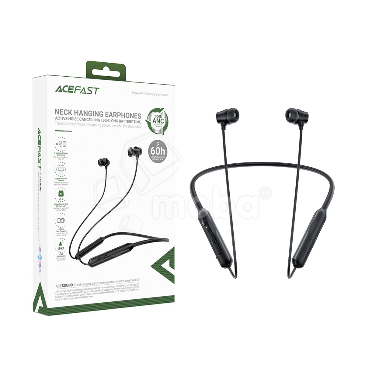 Беспроводные наушники Bluetooth Acefast N3 (вакуумные, активное шумоподавление) Черный