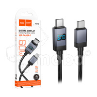 Кабель Type-C - Type-C Hoco X118 (3A, 60W, PD, оплетка нейлон, с дисплеем) Черный