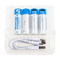 Аккумуляторные батарейки "AA" VariCore Li-ion 1.5V 2600 mAh (4 шт, перезаряжаемые, зарядка через Type-C)