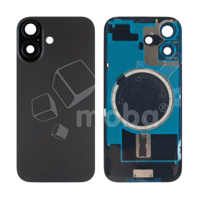 Задняя крышка для iPhone 17 (A3520) в сборе со стеклом камеры Черный (стекло, монолит, MagSafe, логотип) - Премиум