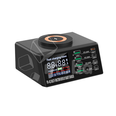 Зарядная станция (110W, 8 портов, 4USB-QC0.3/4Type-C-PD, Qi 15W, LCD)