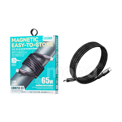 Кабель Type-C - Type-C Remax CB07 (65W, PD, оплетка нейлон, магнитное крепление, 1,2 м) Черный