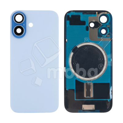 Задняя крышка для iPhone 17 (A3520) в сборе со стеклом камеры Голубой (стекло, монолит, MagSafe, логотип) - Премиум