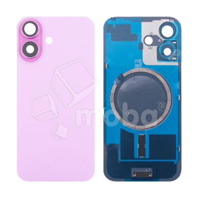 Задняя крышка для iPhone 16 (A3287) в сборе со стеклом камеры Розовый (стекло, монолит, MagSafe, логотип) - Премиум