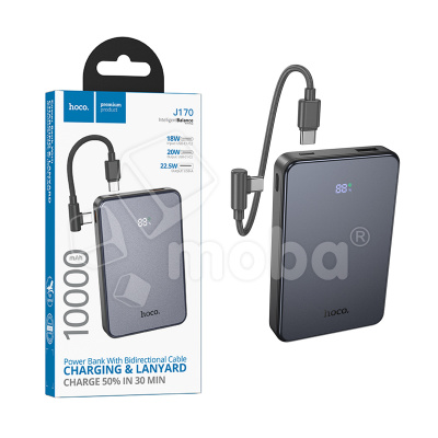 Внешний Аккумулятор (Power Bank) Hoco J170 10000 mAh (22.5W, 20W, PD, Type-C, кабель Type-C, LED дисплей) Серый